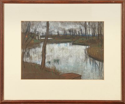 Lille Bridge and West Moat (pastell på brunt papper) av Ernest Procter