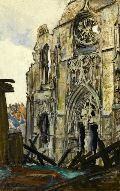 Peronne, 3.1.1919 (krita och gouache på papper) av Ernest Procter