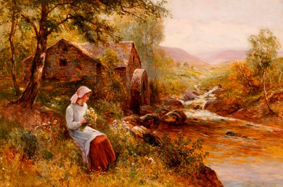 En ung flicka som plockar vårblommor av Ernest Walbourn