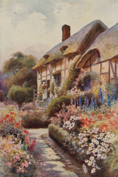 Anne Hathaways stuga, Stratford-on-Avon (litho i färg) av Ernest William Haslehust