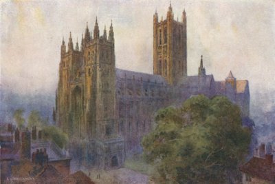 Canterbury Cathedral från Christ Church Gate (färg litho) av Ernest William Haslehust