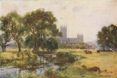 Canterbury från Stour (färg litho) av Ernest William Haslehust