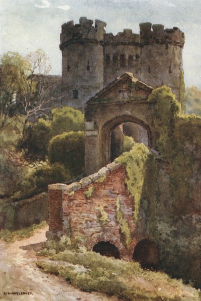 Carisbrooke Castle (färg litho) av Ernest William Haslehust