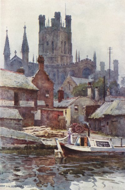 Chester Cathedral from the Canal (färg litho) av Ernest William Haslehust