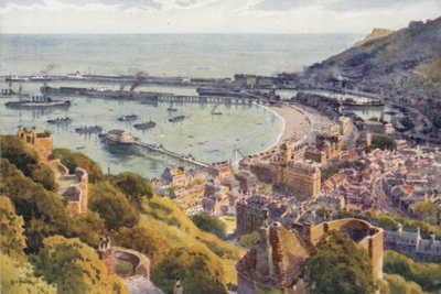 Dover hamn från slottet (färg litho) av Ernest William Haslehust