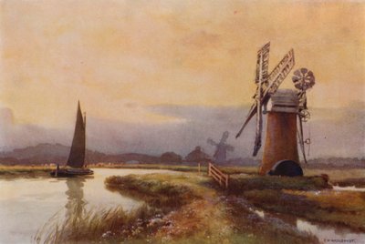 Dräneringskvarnar på myran (färg litho) av Ernest William Haslehust