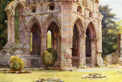 Dryburgh Abbey: The Tomb of Sir Walter Scott (färg litho) av Ernest William Haslehust