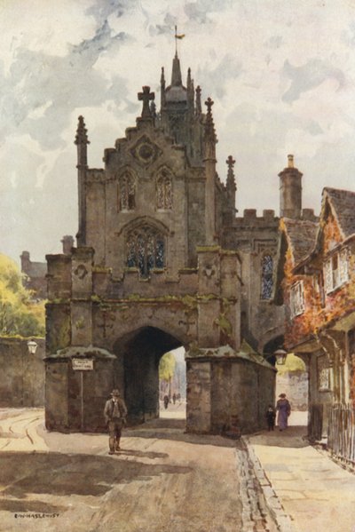 East Gate, Warwick (färg litho) av Ernest William Haslehust