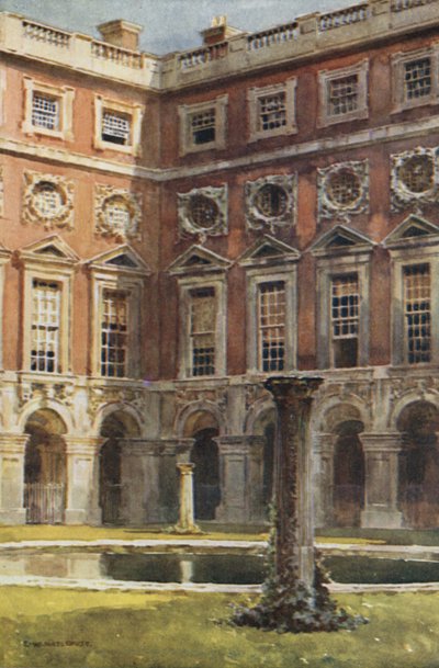 Fountain Court (färg litho) av Ernest William Haslehust