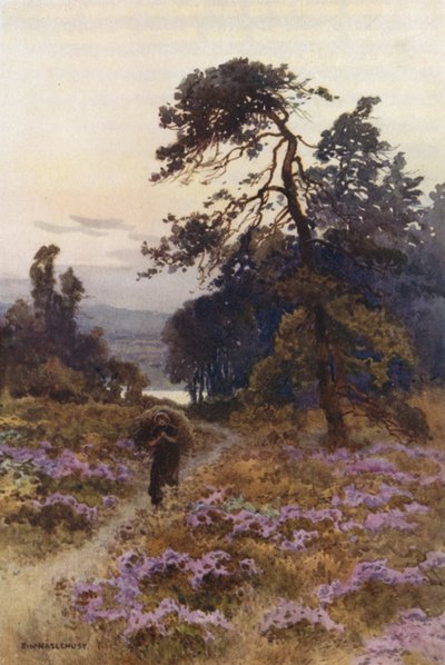 Harlow Moor, Harrogate (färg litho) av Ernest William Haslehust