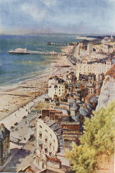 Hastings och St. Leonards från slottet (färg litho) av Ernest William Haslehust