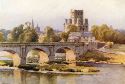 Kelso: The River Tweed and Abbey Ruins (färg litho) av Ernest William Haslehust