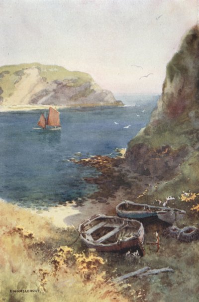Lulworth Cove (färg litho) av Ernest William Haslehust