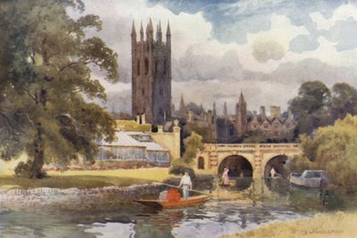 Magdalen College från Cherwell (färg litho) av Ernest William Haslehust