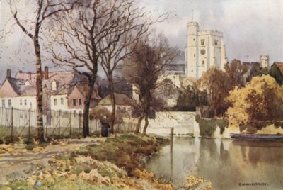 Maidstone, Allhelgonakyrkan och palatset (färg litho) av Ernest William Haslehust