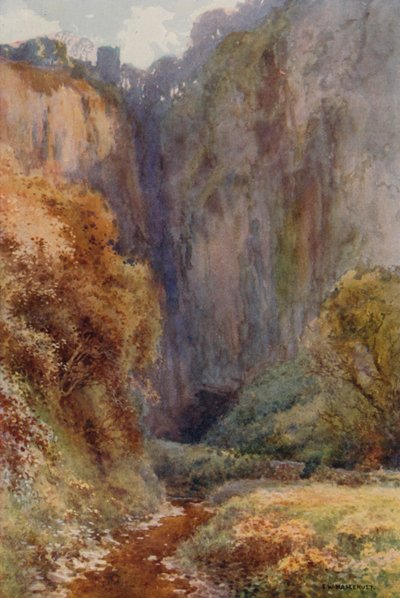 Peak Cavern Gorge, Castleton (lito i färg) av Ernest William Haslehust