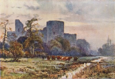 Pevensey Castle from the Meadows (färg litho) av Ernest William Haslehust