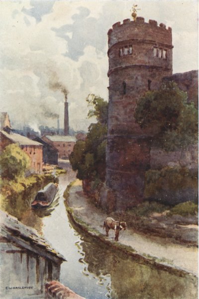 Phoenix Tower and Canal (färg litho) av Ernest William Haslehust