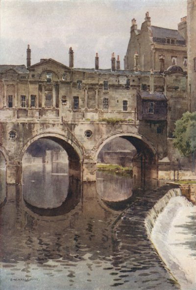 Pulteney Bridge, Bath (färg litho) av Ernest William Haslehust
