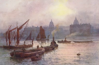 Floden Themsen: Greenwich (färglitografi) av Ernest William Haslehust