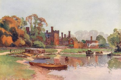 Floden Themsen: Hampton Court (färglitografi) av Ernest William Haslehust