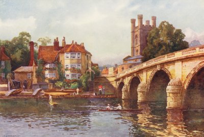 Floden Themsen: Henley Bridge (färglitografi) av Ernest William Haslehust