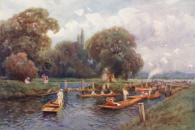 Floden Themsen: Molesey Lock (färglitografi) av Ernest William Haslehust