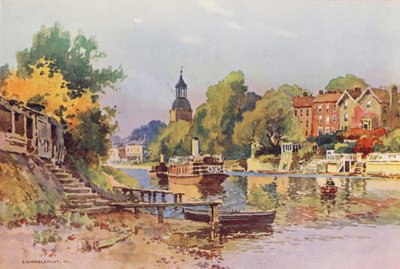Floden Themsen: Sunbury (färglitografi) av Ernest William Haslehust