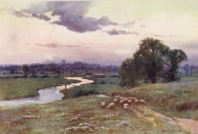 Floden Themsen: Vy från Eisey Hill (färglitografi) av Ernest William Haslehust
