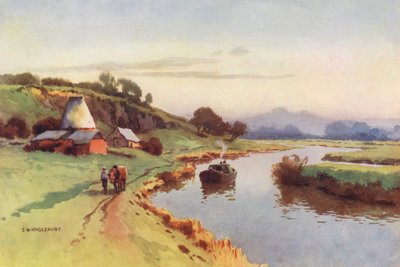 Floden Themsen: Vy från Sutton Bridge (färglitografi) av Ernest William Haslehust
