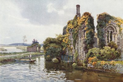 Ruinerna av Norman House, Christchurch (färg litho) av Ernest William Haslehust