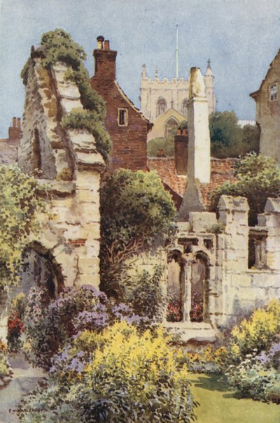 Ruinerna av St. Annes kapell, Ripon (färg litho) av Ernest William Haslehust