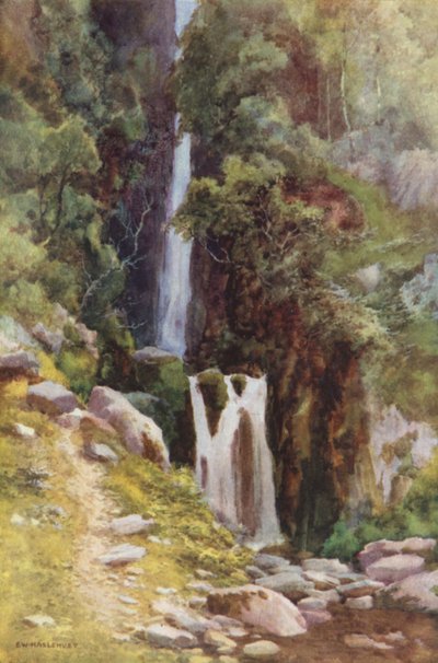 Scale Force, Crummock Water (färg litho) av Ernest William Haslehust