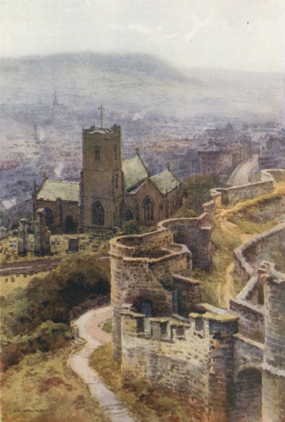 Mariakyrkan från slottets murar (färg litho) av Ernest William Haslehust