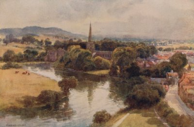 Stratford-on-Avon från Memorial Theatre (litho i färg) av Ernest William Haslehust