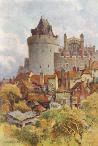 The Curfew Tower (färg litho) av Ernest William Haslehust