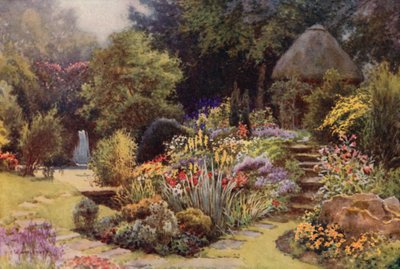 Den japanska trädgården, Rufford Abbey (färg litho) av Ernest William Haslehust
