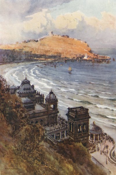 The Spa and South Bay (färg litho) av Ernest William Haslehust