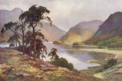 Thirlmere och Helvellyn (färg litho) av Ernest William Haslehust