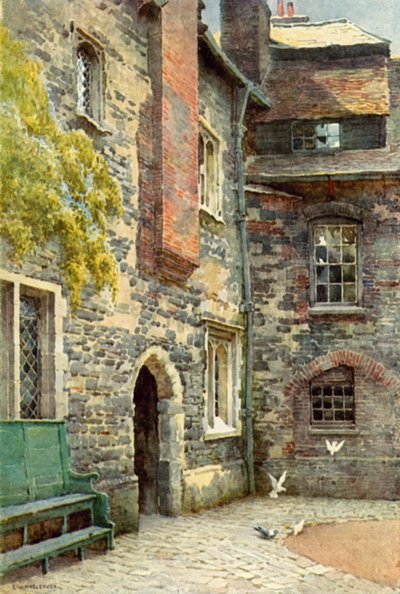 Washhouse Court, Charterhouse (färg litho) av Ernest William Haslehust