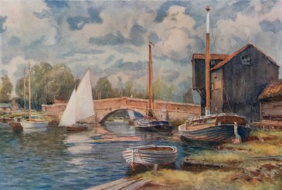 Wroxham Bridge (färg litho) av Ernest William Haslehust
