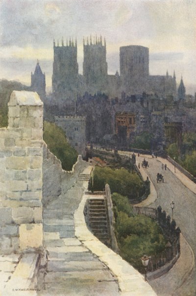 York från stadsmurarna (färg litho) av Ernest William Haslehust
