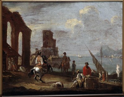 Landskap med ruiner nära havsmålningen av Ernesto Monsu Daret (1600 -talet) Sun 40x50 cm gener, Strada Nuova -museer (före detta Palazzo Bianco) av Ernest called Monsu Ernesto Daret