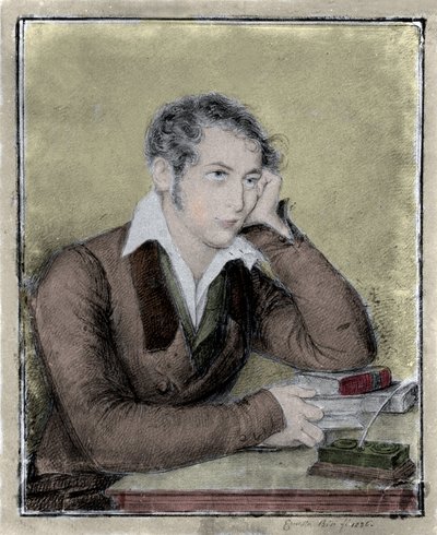 Risorgimento: porträtt av patrioten, filosofen, politiska tänkaren Carlo Cattaneo (1801-1869) teckning av Ernesta Bisi av Ernesta Legnani
