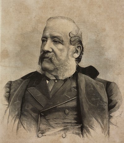 Porträtt av Gerolamo Induno (1825-1890), italiensk målare, gravyr av Ernesto Mancastropa från fotografi av Guigoni och Bossi, från L
