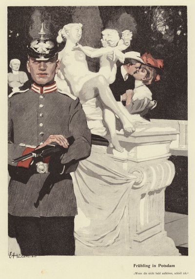 Vår i Potsdam (färg litho) av Ernst (after) Heilemann