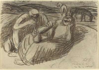 Italienska bönder med vinflaskor av Ernst Barlach