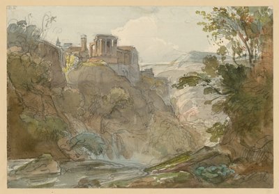 Bergslandskap med Sibyllans tempel i Tivoli av Ernst Fries