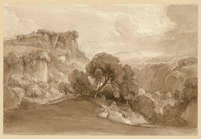 Skogklätt italienskt bergslandskap av Ernst Fries