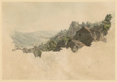 Landskap med slottet och husen i Heidelberg av Ernst Fries